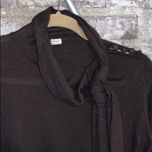 Tie neck silky Italian sweater with banded waist